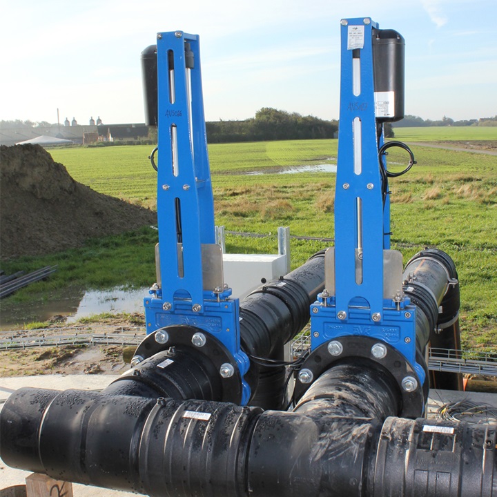 AVK knife gate valves installed at pipe system for slurry