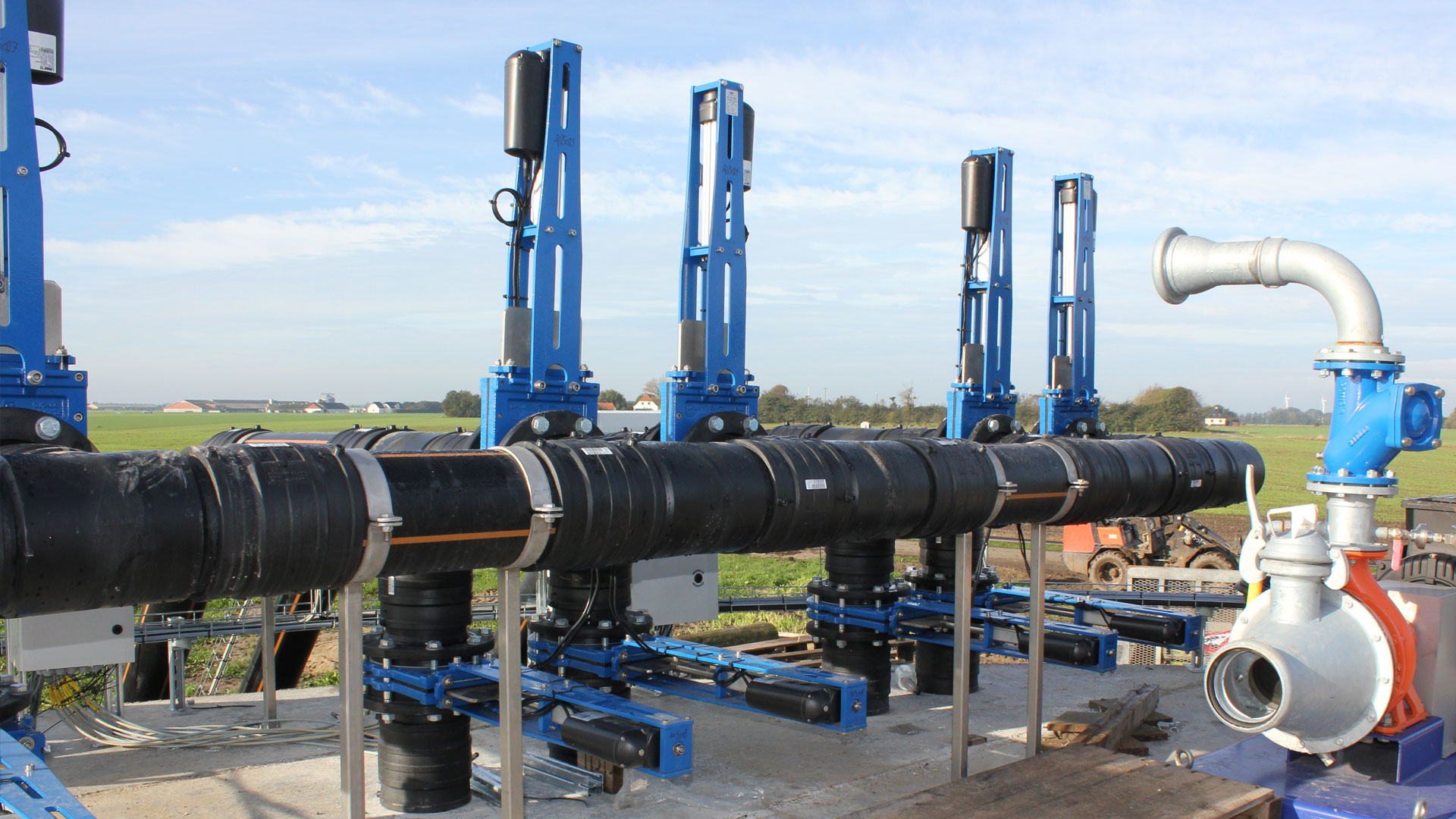 AVK knife gate valves installed in pipe system for slurry